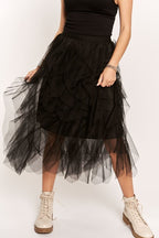 ADORA Ruffled Elastic Waist Midi Skirt - Whispering Desires Shoppe