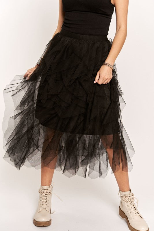ADORA Ruffled Elastic Waist Midi Skirt - Whispering Desires Shoppe