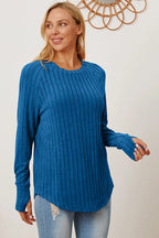 Basic Bae Ribbed Thumbhole Long-Sleeve Tee - Whispering Desires Shoppe