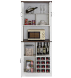 76 Inch Tall Farmhouse Kitchen Faux Rattan Wine Cabinet, Kitchen Bar Cabinet with Square Compartments and Shelves eprolo