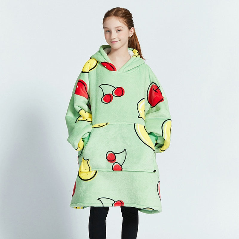 Kids Unisex Winter Warm Double Layers Sherpa Fleece TV Pocket Hoodies Blanket Hoodie Snuggle with Sleeves eprolo