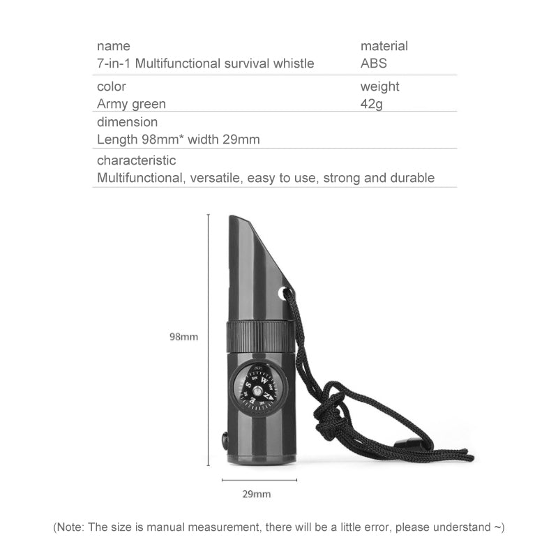 7 in 1 Survival Whistles Survival Whistle Emergency Emergency Whistles with Compass and Thermometer for Outdoor Hiking Camping eprolo