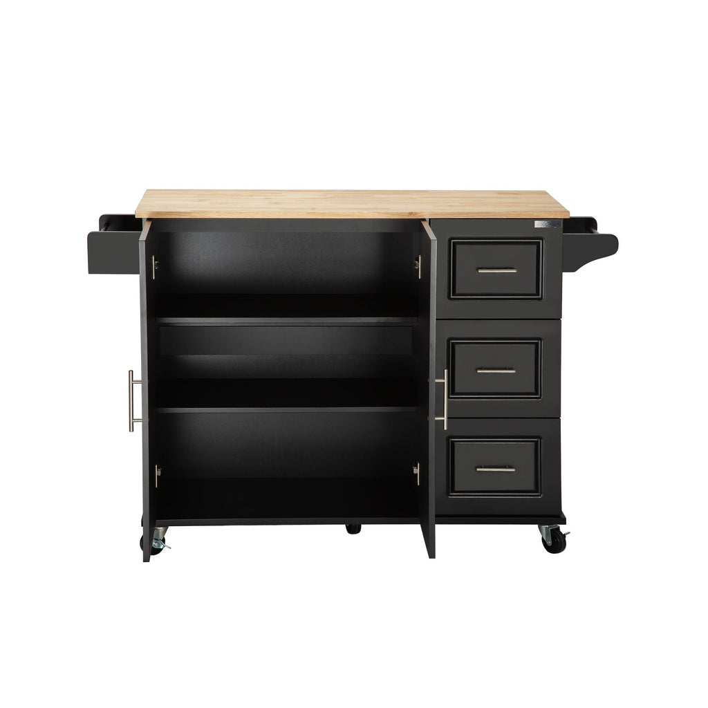 Kitchen Island & Kitchen Cart Mobile Kitehcn Island with Extensible Rubber Wood Table Top eprolo