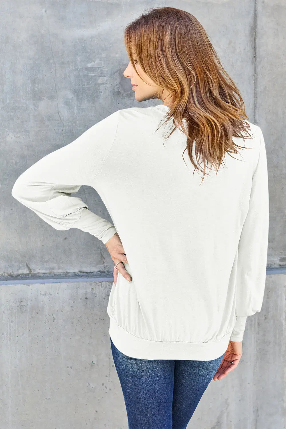 Basic Bae V-Neck Lantern Sleeve Top — Full Sizes - Whispering Desires Shoppe