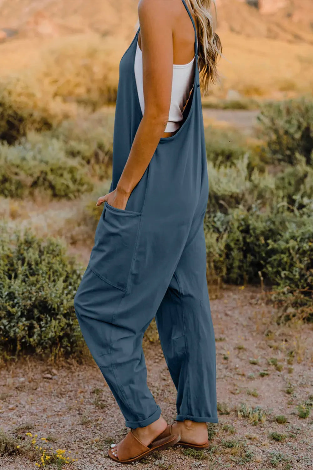 Double Take V-Neck Sleeveless Jumpsuit w/ Pockets - Whispering Desires Shoppe