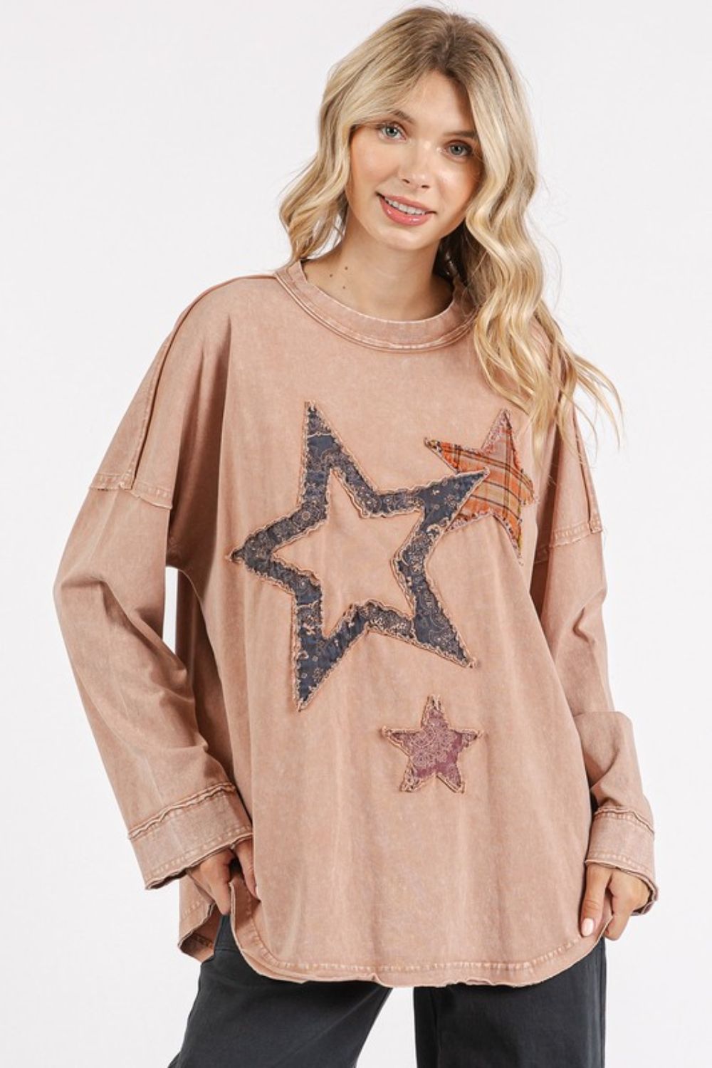 Mittoshop Mineral Wash Star Patch Long Sleeve T-Shirt - Whispering Desires Shoppe