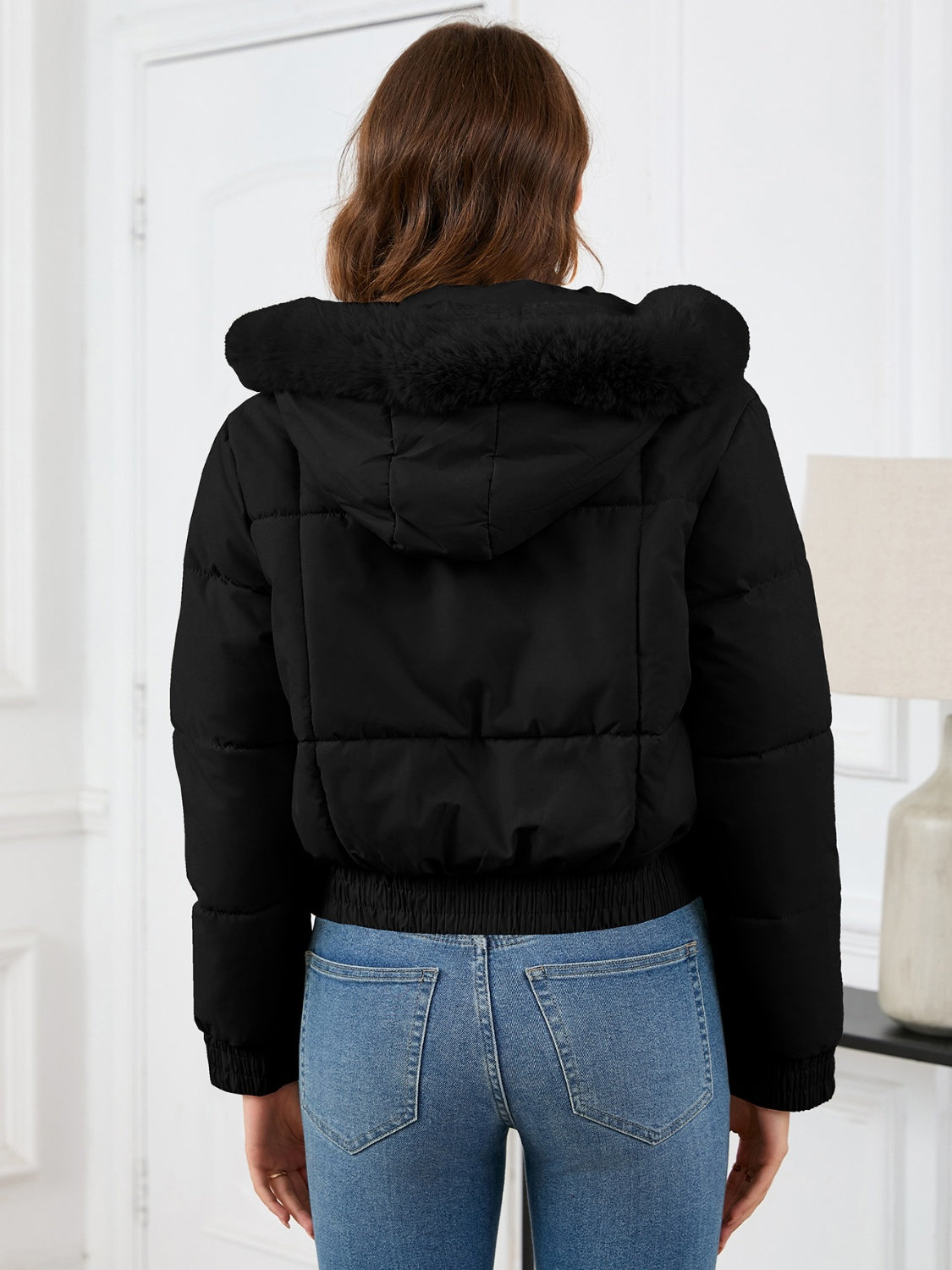 Pocketed Long Sleeve Cropped Hooded Winter Coat - Whispering Desires Shoppe