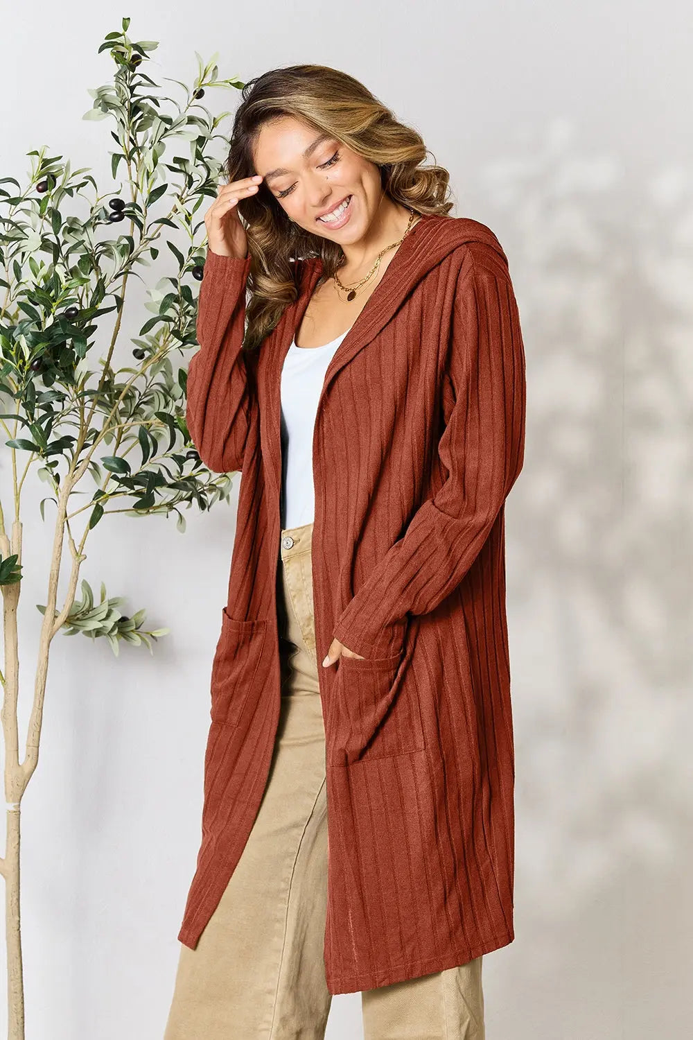 Basic Bae Pocketed Longline Hooded Cardigan - Whispering Desires Shoppe