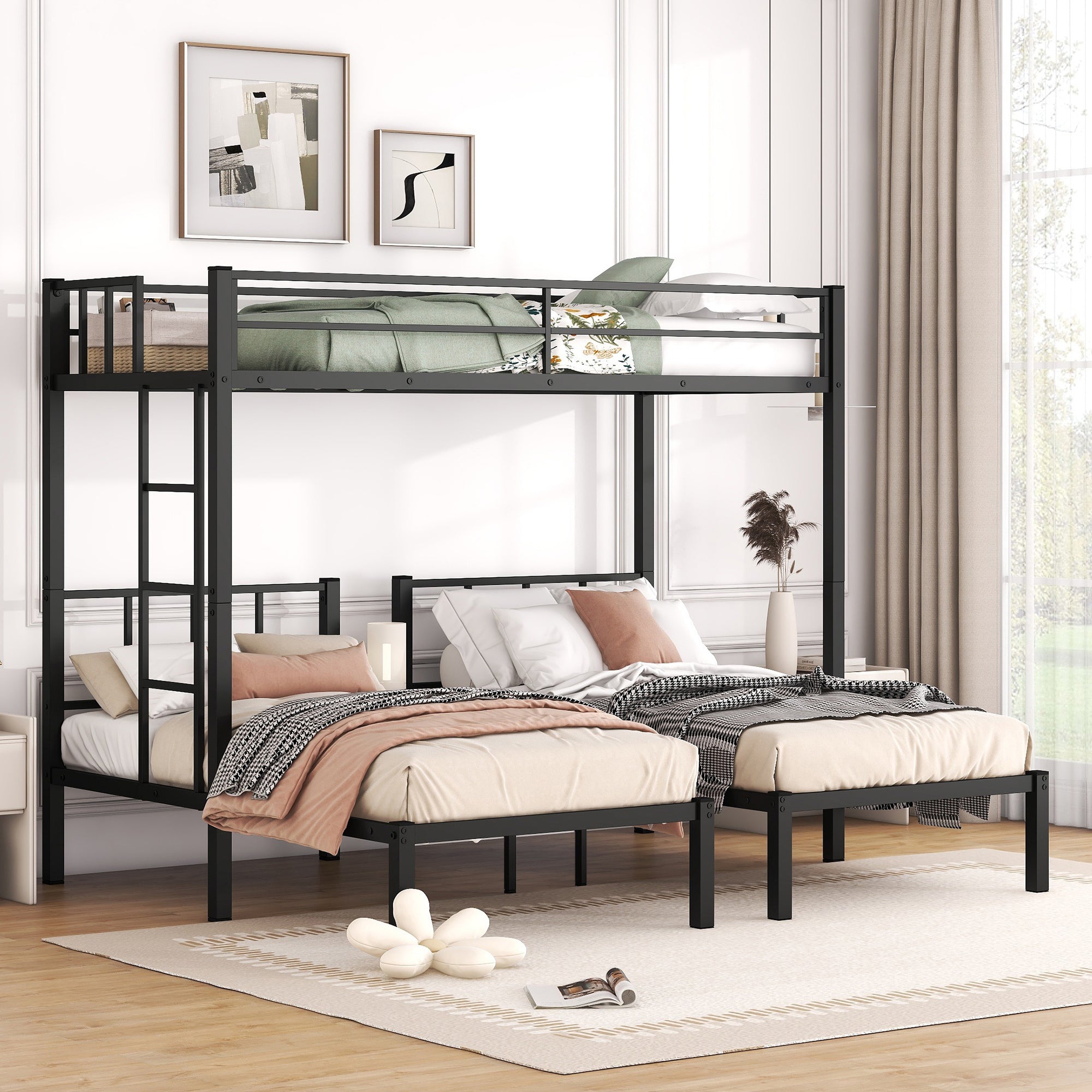 Twin over Twin & Twin Bunk Beds for 3, Twin XL over Twin & Twin Bunk Bed Metal Triple Bunk Bed, Black eprolo