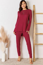 Trendsi Basic Bae Ribbed High-Low Top and Pants 2-Piece Loungewear Set - Whispering Desires Shoppe