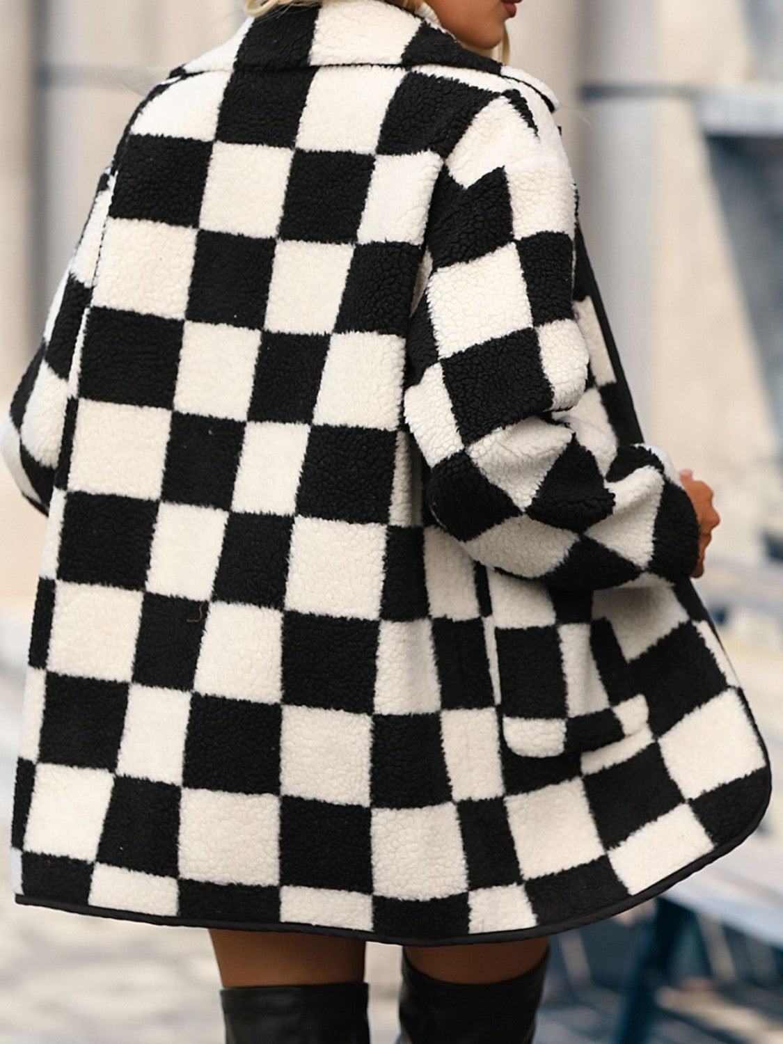 Double Take Checkered Button-Front Coat with Pockets - Whispering Desires Shoppe