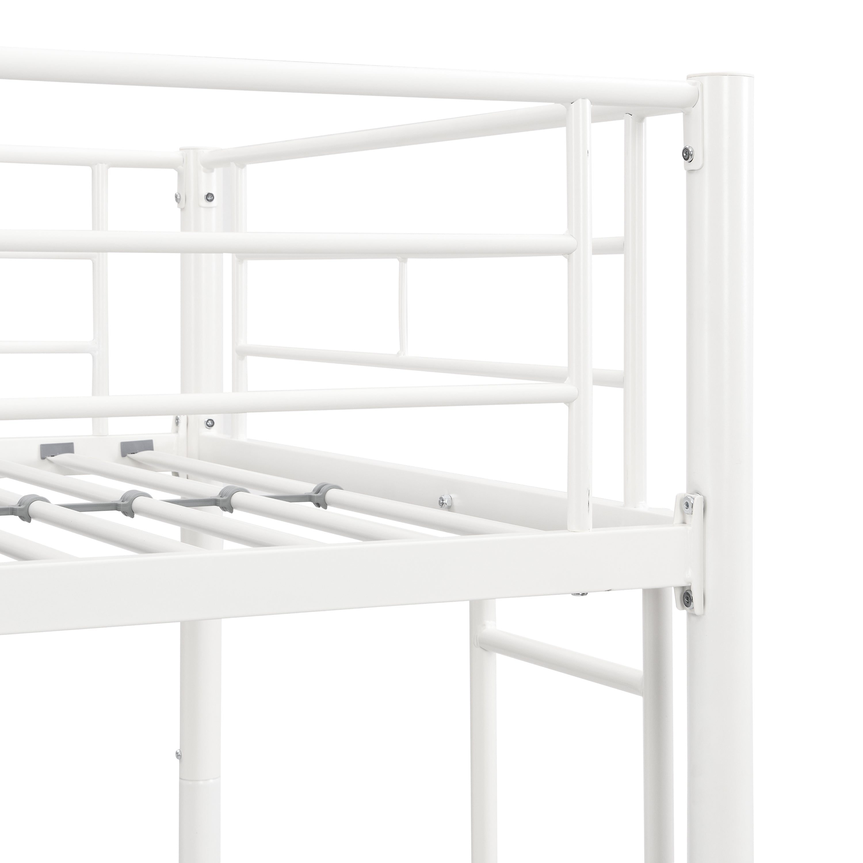 Twin metal bunk beds, metal structure bed frame with safety guardrails and 2 ladders, convertible bunk beds, white eprolo