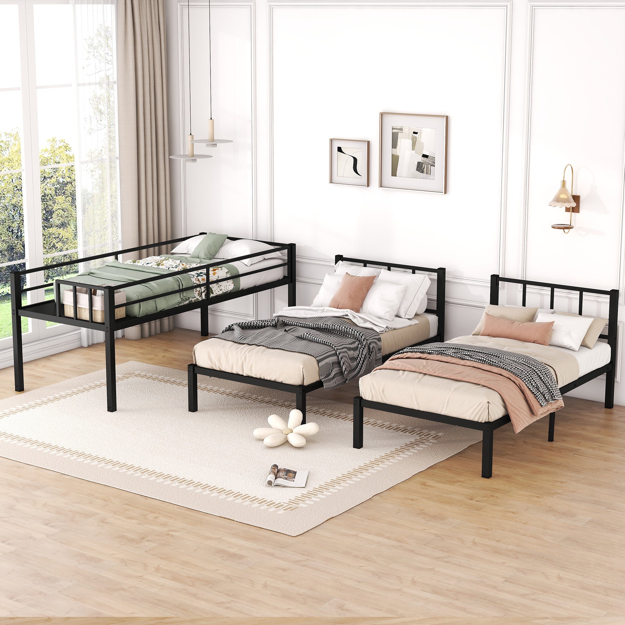 Twin over Twin & Twin Bunk Beds for 3, Twin XL over Twin & Twin Bunk Bed Metal Triple Bunk Bed, Black eprolo