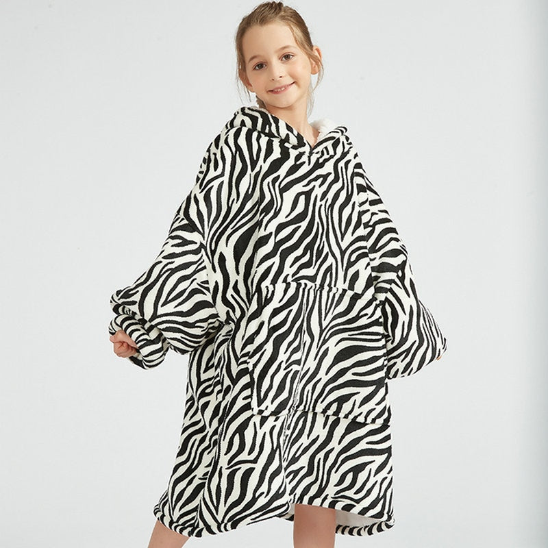 Kids Unisex Winter Warm Double Layers Sherpa Fleece TV Pocket Hoodies Blanket Hoodie Snuggle with Sleeves eprolo