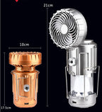 Portable Outdoor LED Camping Lantern With Fan Solar Charge Rechargeable Light Hanging Tent Lamp Fish Flashlight eprolo