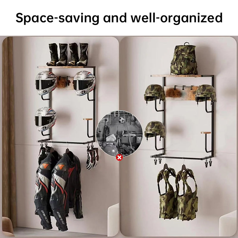 Wooden Motorcycle Helmet Wall Mount, 4 Hat Racks with 4 Helmet Hooks, Wall Display Storage for Bike Gear eprolo