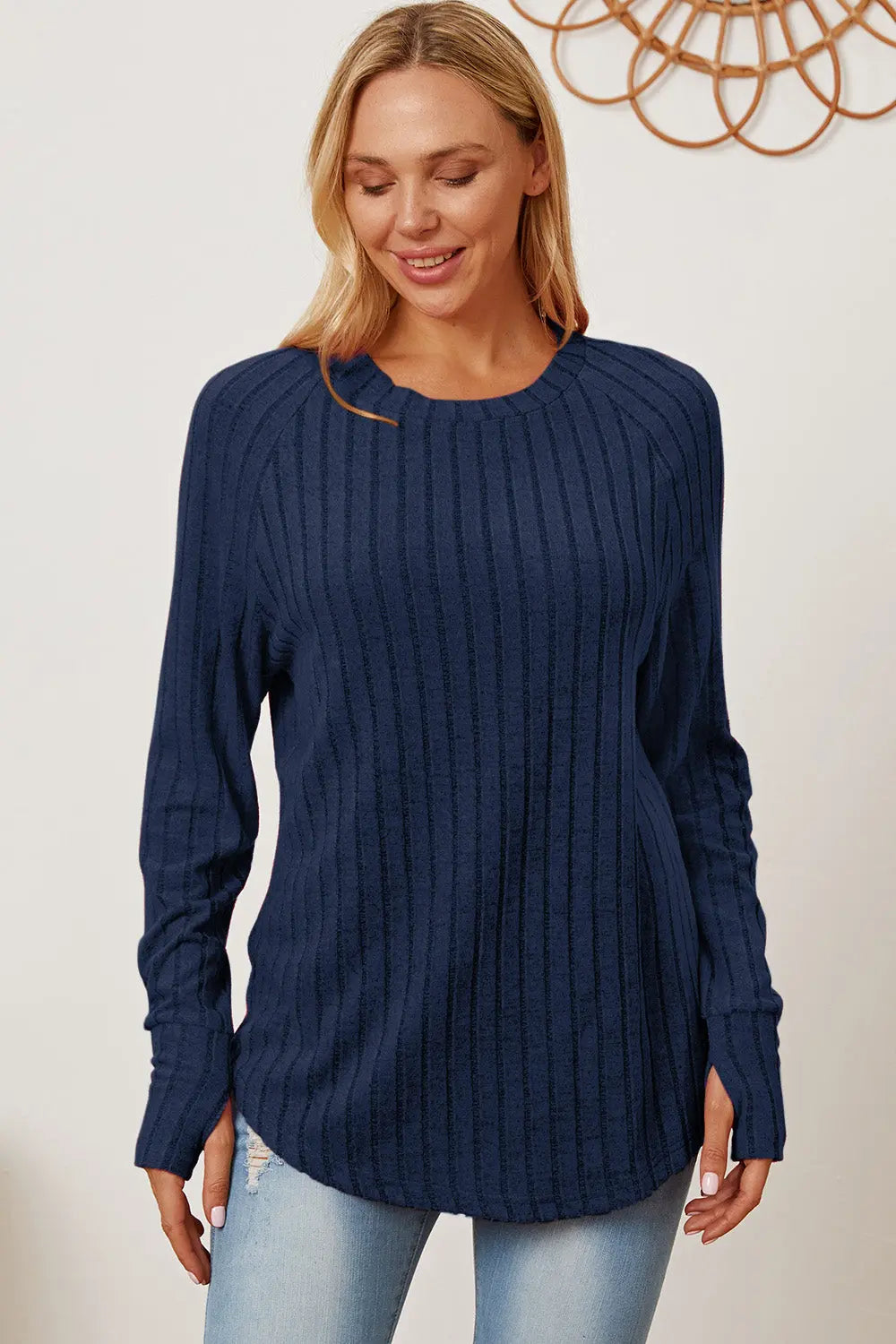 Basic Bae Ribbed Thumbhole Long-Sleeve Tee - Whispering Desires Shoppe