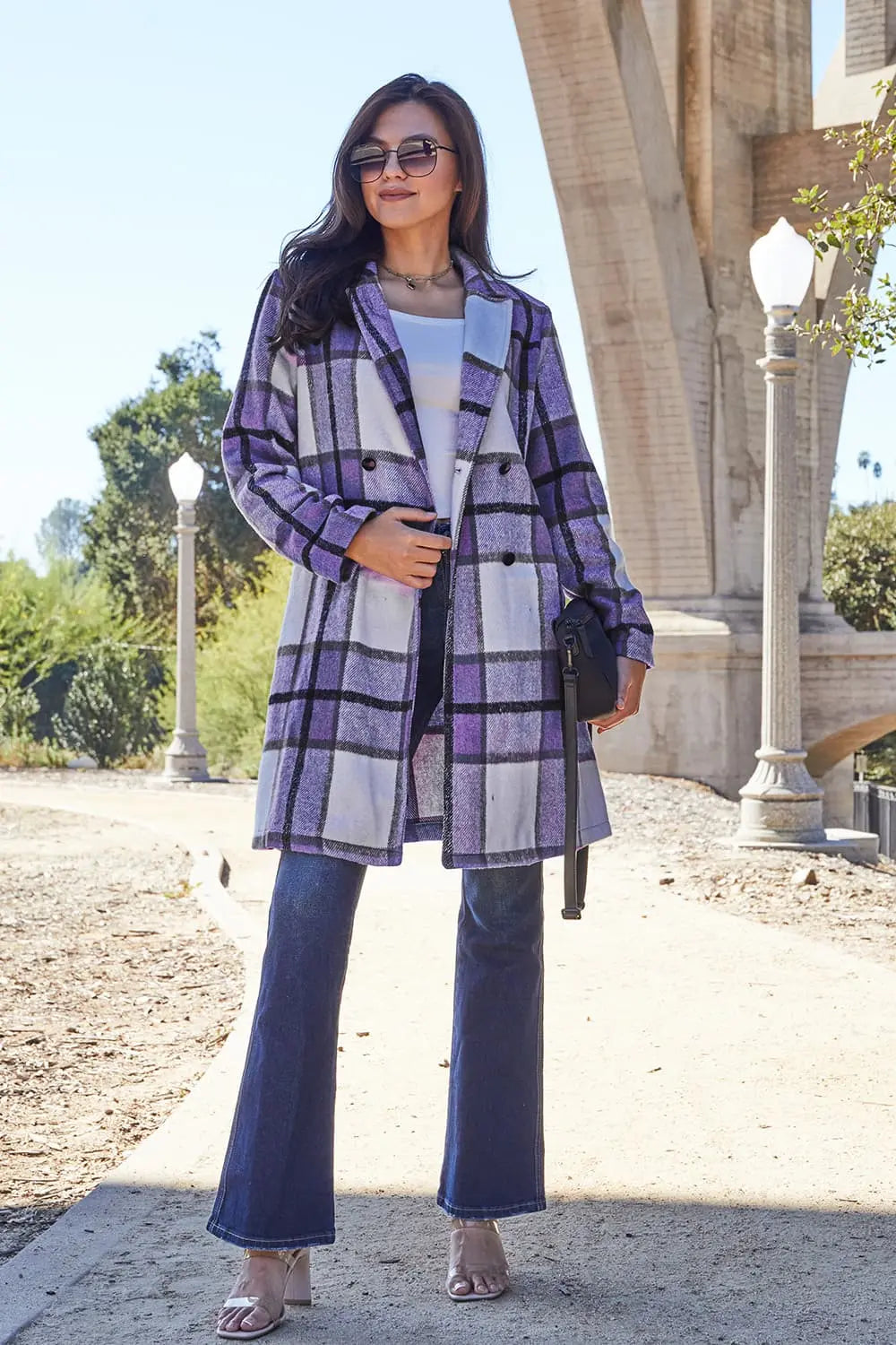Double Take Full-Size Plaid Lapel Coat - Whispering Desires Shoppe
