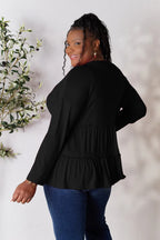 Double Take Ruffle-Hem Button Blouse - Whispering Desires Shoppe