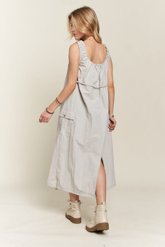 ADORA Drawstring Slit Back Cargo Dress - Whispering Desires Shoppe