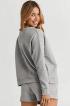 Double Take Textured Long Sleeve Top & Shorts Set - Whispering Desires Shoppe