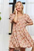 ADORA Floral Square Neck Puff Sleeve Dress - Whispering Desires Shoppe