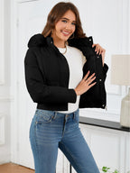 Pocketed Long Sleeve Cropped Hooded Winter Coat - Whispering Desires Shoppe