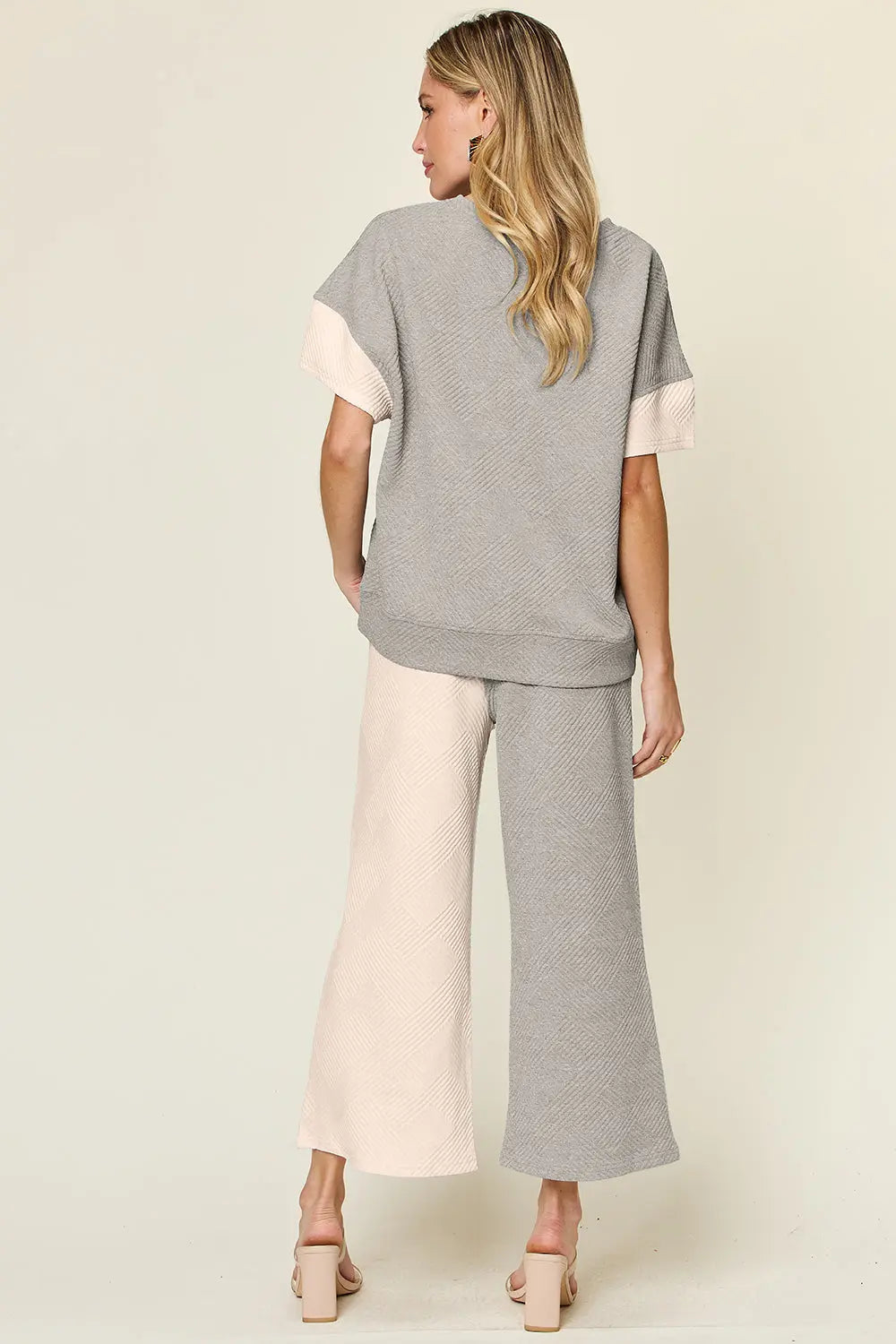 Double Take Texture Contrast Two-Piece Set — Wide Leg - Whispering Desires Shoppe