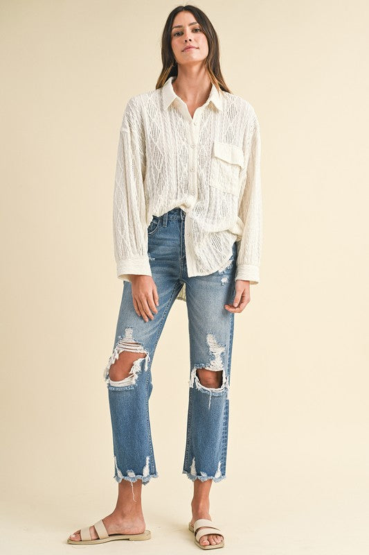 Annie Wear Distressed Raw Hem Cropped Jeans - Whispering Desires Shoppe