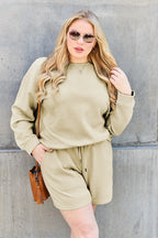 Double Take Textured Long Sleeve Top & Shorts Set - Whispering Desires Shoppe