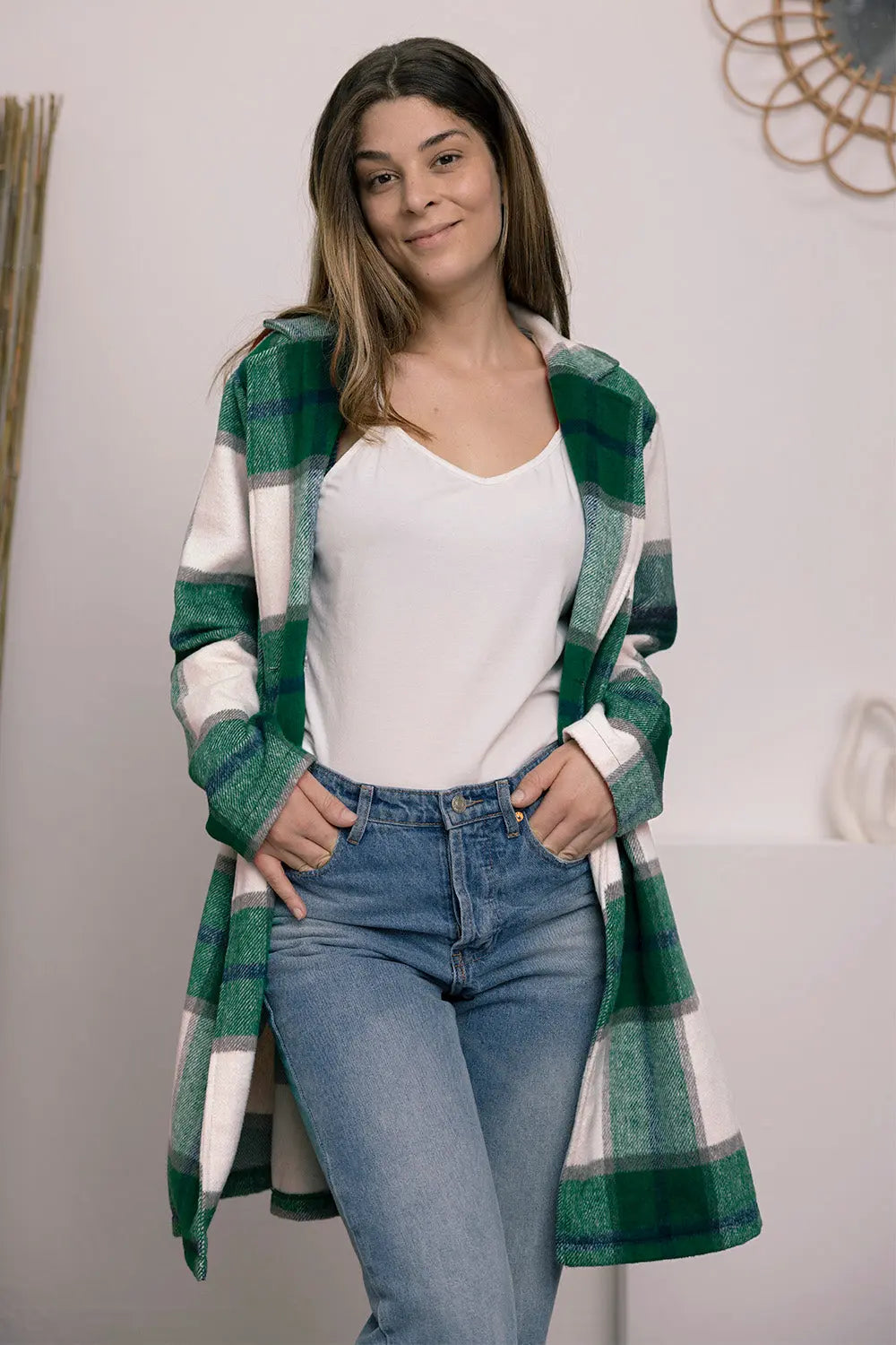 Double Take Full-Size Plaid Lapel Coat - Whispering Desires Shoppe