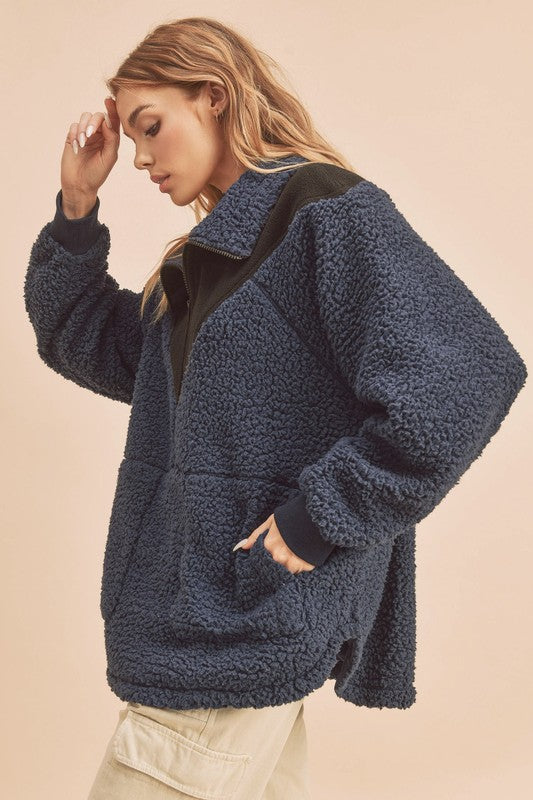 Aemi+Co Two Tone Half Zip Fleece Sweatshirt - Whispering Desires Shoppe