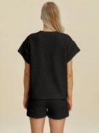 Double Take Textured T-Shirt & Drawstring Shorts Set - Whispering Desires Shoppe