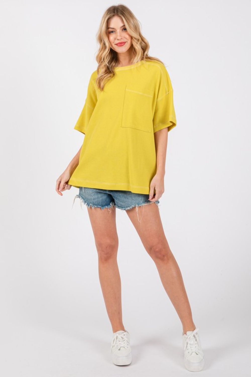 Cesfemme Textured Drop Shoulder T-Shirt - Whispering Desires Shoppe