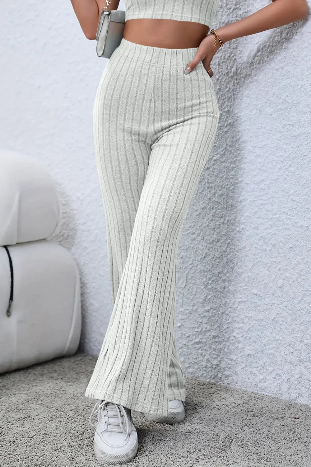 Basic Bae Ribbed High-Waist Flare Pants - Whispering Desires Shoppe