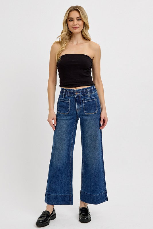 RISEN Elastic Band Wide Leg Jeans - Whispering Desires Shoppe