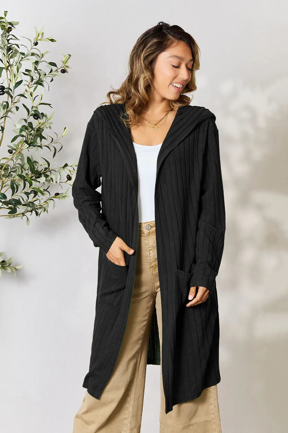 Basic Bae Pocketed Longline Hooded Cardigan - Whispering Desires Shoppe
