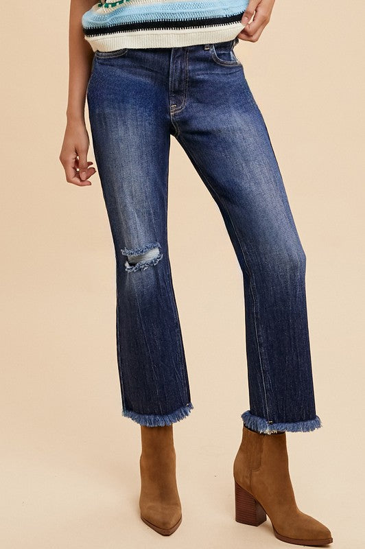 Annie Wear Distressed Raw Hem Straight Leg Cropped Jeans - Whispering Desires Shoppe