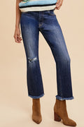 Annie Wear Distressed Raw Hem Straight Leg Cropped Jeans - Whispering Desires Shoppe