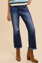 Annie Wear Distressed Raw Hem Straight Leg Cropped Jeans - Whispering Desires Shoppe