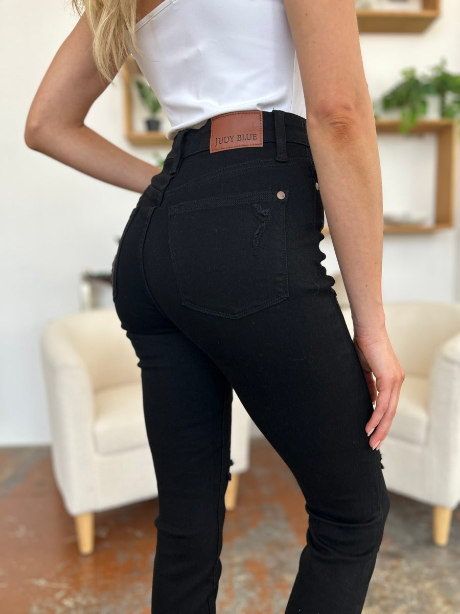 Judy Blue Full Size Distressed Tummy Control High Waist Skinny Jeans - Whispering Desires Shoppe