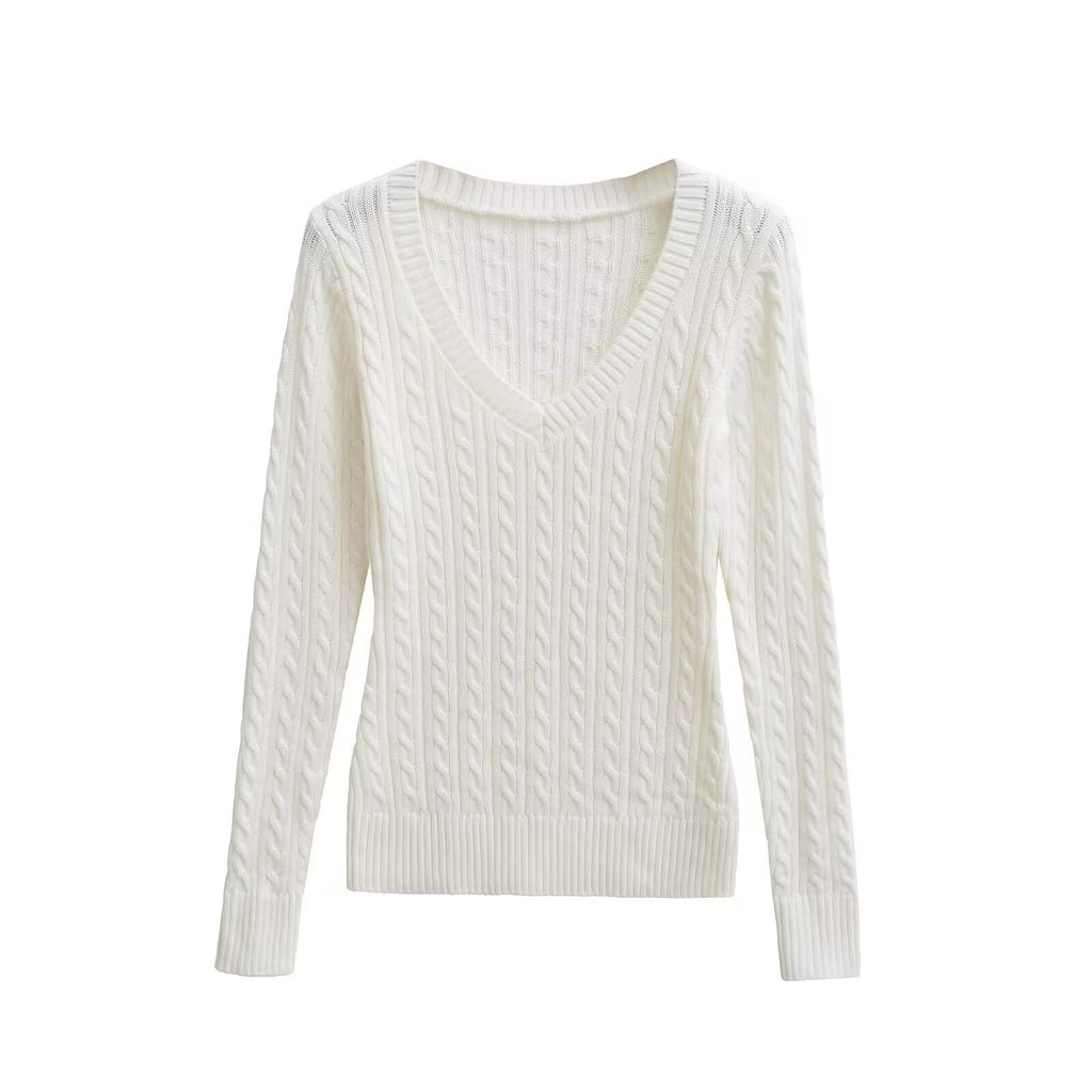 Slim fit V-neck striped Fried Dough Twists long sleeve sweater eprolo