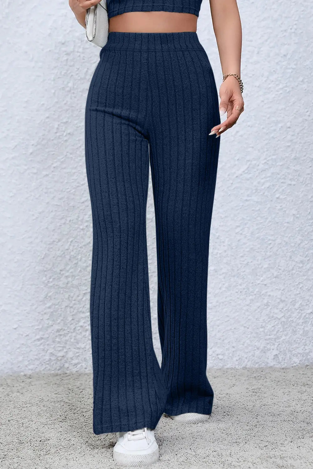 Basic Bae Ribbed High-Waist Flare Pants - Whispering Desires Shoppe