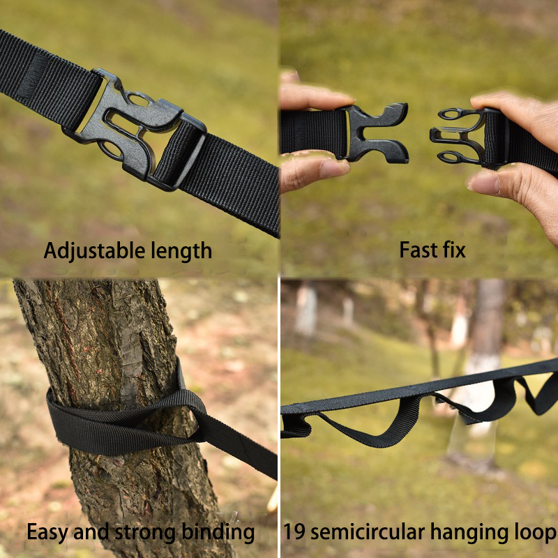 Outdoor camping tent storage rope adjustable clothesline strap camping lanyard with 19 hook hangers eprolo