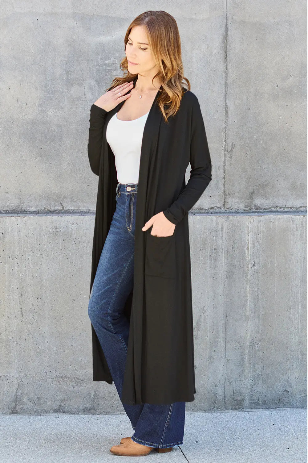 Basic Bae Open-Front Long Sleeve Cover Up - Whispering Desires Shoppe
