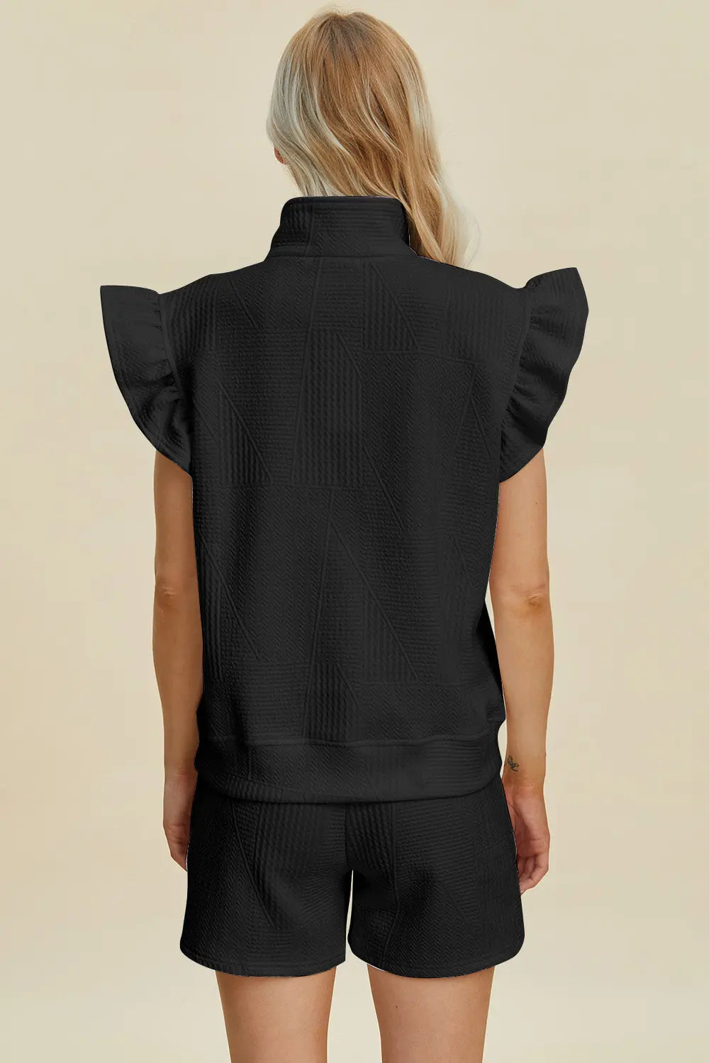 Double Take Flounce Sleeve Top & Drawstring Shorts - Whispering Desires Shoppe
