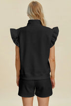 Double Take Flounce Sleeve Top & Drawstring Shorts - Whispering Desires Shoppe