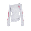Stripe Graffiti Off-Shoulder Long Sleeve T-Shirt Women's Casual Edgy Style Top eprolo