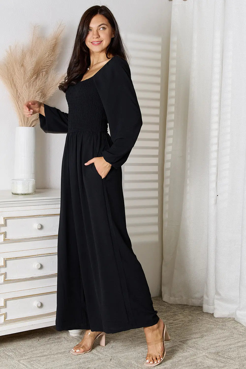 Double Take Square-Neck Jumpsuit with Pockets - Whispering Desires Shoppe
