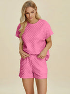 Double Take Textured T-Shirt & Drawstring Shorts Set - Whispering Desires Shoppe